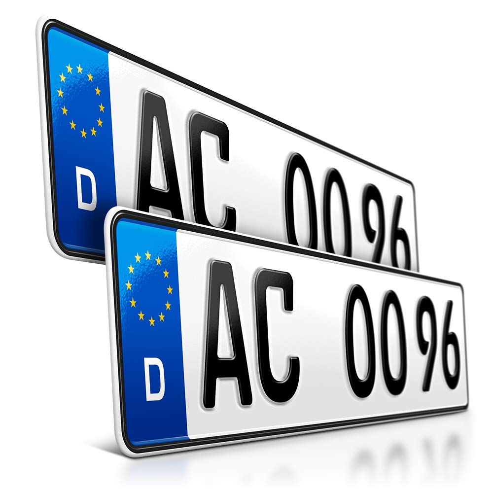 schildEVO 2 Kfz Kennzeichen | 480 x 110 mm | DIN-Zertifiziert – EU Wunschkennzeichen mit individueller Prägung | PKW Nummernschilder | Kurze Autokennzeichen | Auto-Schilder | DHL-Versand von schildEVO