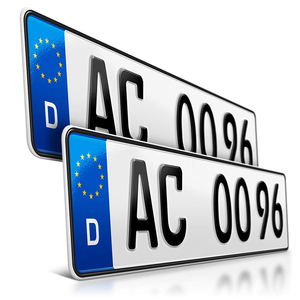 schildEVO 2 Kfz Kennzeichen | 490 x 110 mm | DIN-Zertifiziert – EU Wunschkennzeichen mit individueller Prägung | PKW Nummernschilder | kurzes Autokennzeichen | Auto-Schilder | DHL-Versand von schildEVO