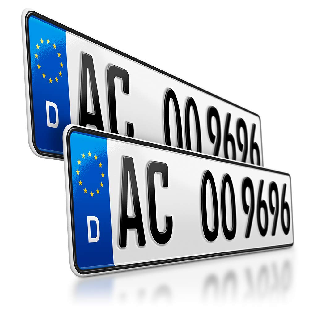 schildEVO 2 Kfz Kennzeichen | 520 x 110 mm | DIN-Zertifiziert – EU Wunschkennzeichen mit individueller Prägung | PKW Nummernschilder | Standard Autokennzeichen | Auto-Schilder | DHL-Versand von schildEVO
