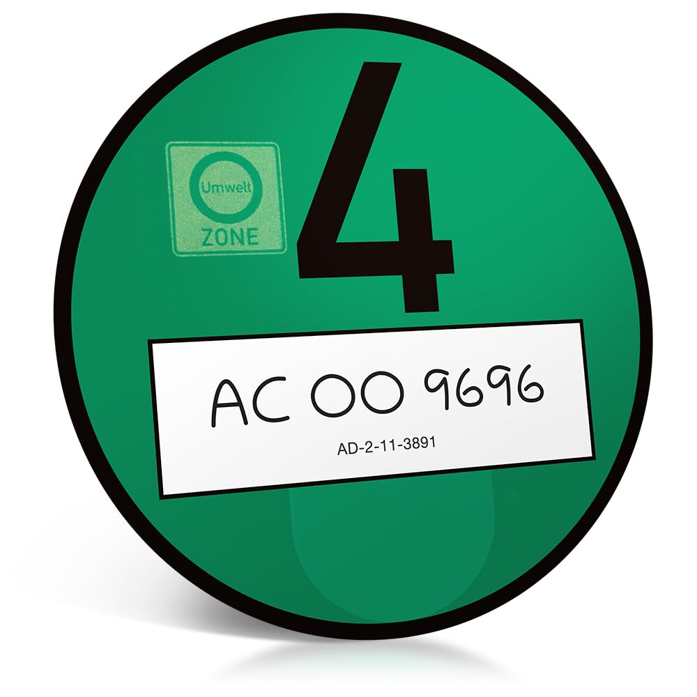 schildEVO Offizielle Grüne Umweltplakette | Legal & Amtlich | Euro 4 Feinstaub-Plakette | Grüne Plakette für Umweltzone | Environmental Badge | Emissions Sticker (MEMO-Schrift) von schildEVO