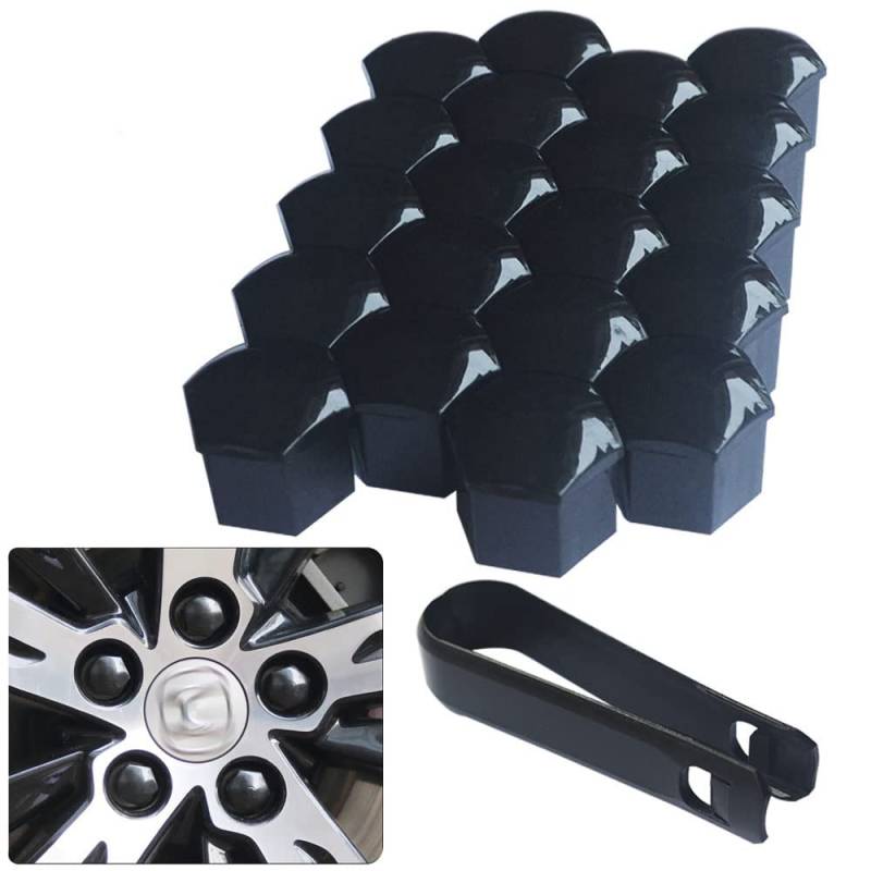 senvenelec 20 Pcs Wagen Universal 21- mm Kunststoff Nut Abdeckkappe Schraube Auto Mutter Covers Bolt Radkappen, Radschrauben 21- mm Radmuttern Kappen.mit 1 stück Abziehhaken - (Bright Black). von senvenelec