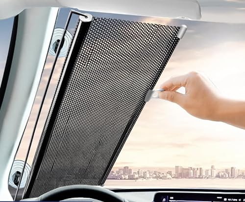 2023 New Car Retractable Curtain with Uv Protection, Cool Windshield Sunshade, Car Window Curtains Retractable, Car Windshield Sun Shade Retractable (普通黑,前窗58*125cm) von seuloo