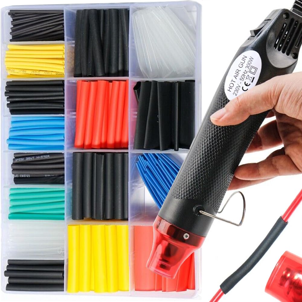 Shengbowi Schrumpfschlauch-Set, 2:1, 580 Stück, 6 Farben, 11 Größen, Mini-Heißluftpistole, verschiedene Hülsen, Schlauchwickel, Kabeldraht-Set Shengbowi Schrumpfschlauch-Set, 2:1, 580 Stück, 6 Farben, 11 Größen, Mini-Heißluftpistole, verschiedene Hülsen, Schlauchwickel, Kabeldraht-Set von shengbowi