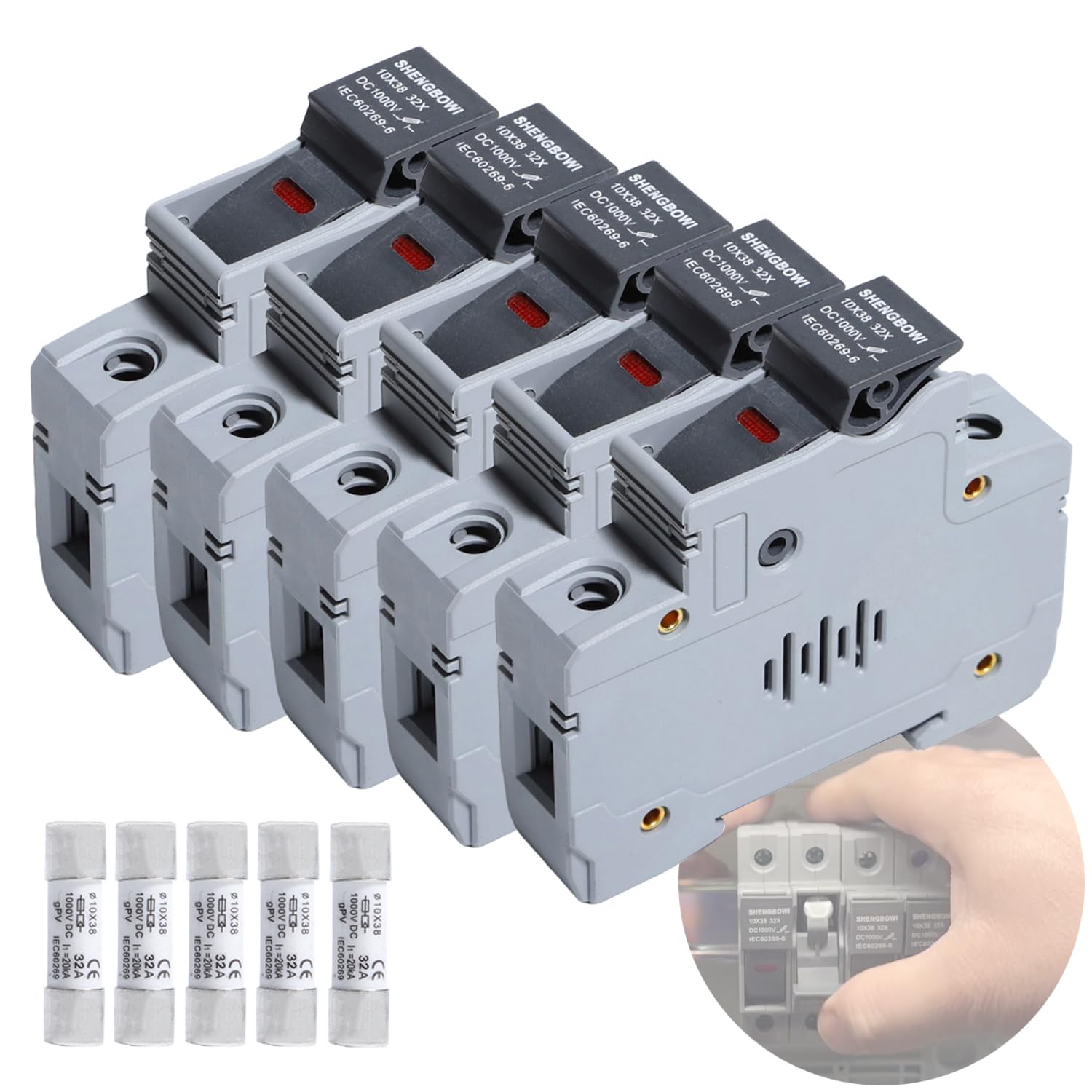 Shengbowi Solar-/Photovoltaik-Sicherungshalter, PV, DC1000 V, 32 A, 35 mm, DIN-Schienenmontage, zylindrischer Sockel, Einzelmontage, Solar-Photovoltaik-Sicherungen, Verbindungs-Systemschutz Shengbowi Solar-/Photovoltaik-Sicherungshalter, PV, DC1000 V, 32 A, 35 mm, DIN-Schienenmontage, zylindrischer Sockel, Einzelmontage, Solar-Photovoltaik-Sicherungen, Verbindungs-Systemschutz von shengbowi