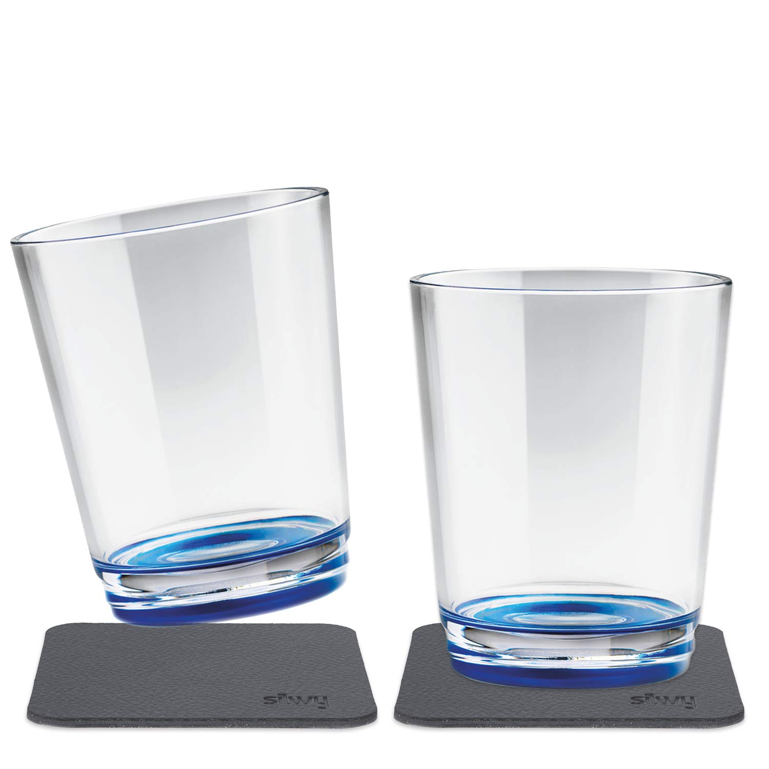 Silwy Magnetglas 250 ml mit Untersetzer 2er-Set blau von silwy einfach anziehend.