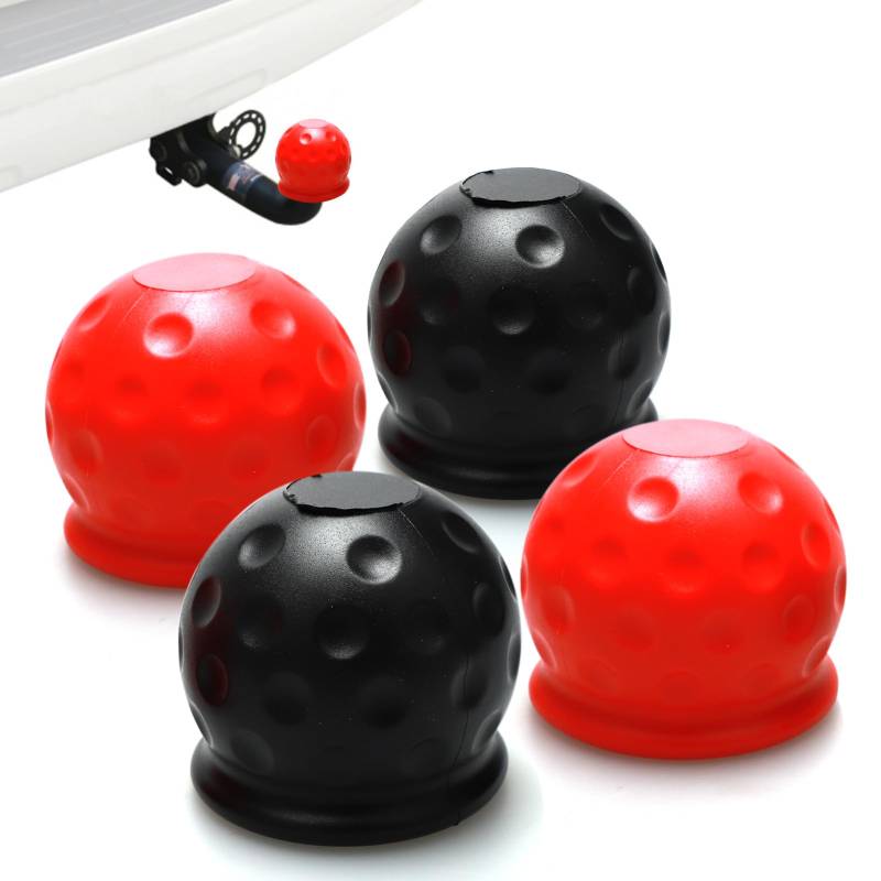 4 Stück Anhängerkupplung Abdeckung 50mm, Anhängerkupplung Schutzkappe aus Gummi, Kugelförmige Schutzhülle für Anhängerkupplung (Schwarz & Rot) von sitarcmin