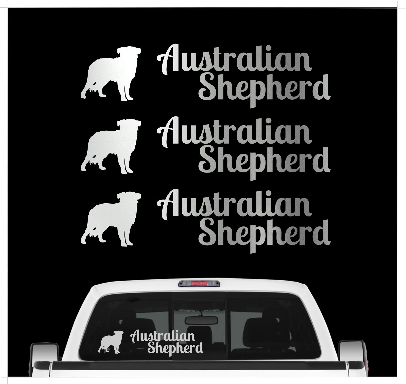 Australian Shepherd Aussie - 3er Set Auto Aufkleber Autoaufkleber Hundemotiv Hundeaufkleber autoaufkleber Hund Folie Aufkleber Silber von siviwonder