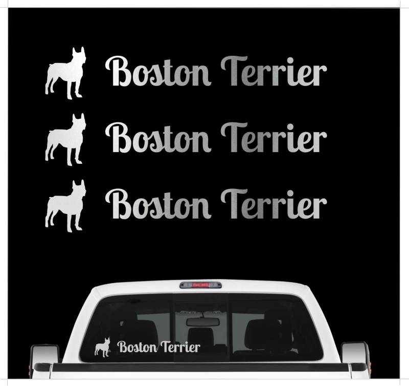 Boston Terrier Bull USA - 3er Set Auto Aufkleber Autoaufkleber Hundemotiv Hundeaufkleber autoaufkleber Hund Folie Aufkleber Silber von siviwonder