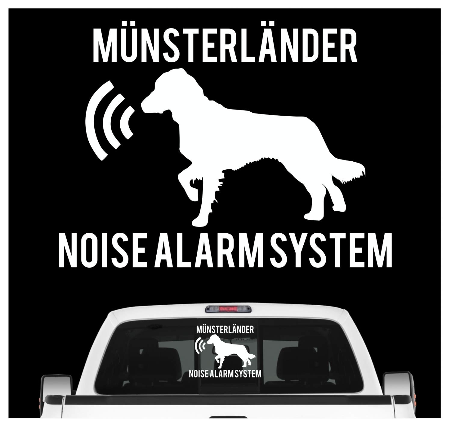 Münsterländer Noise Alarmsystem Auto Aufkleber Hund Folie Kleiner Großer Jagd Farbe Weiß, Größe 10cm von siviwonder