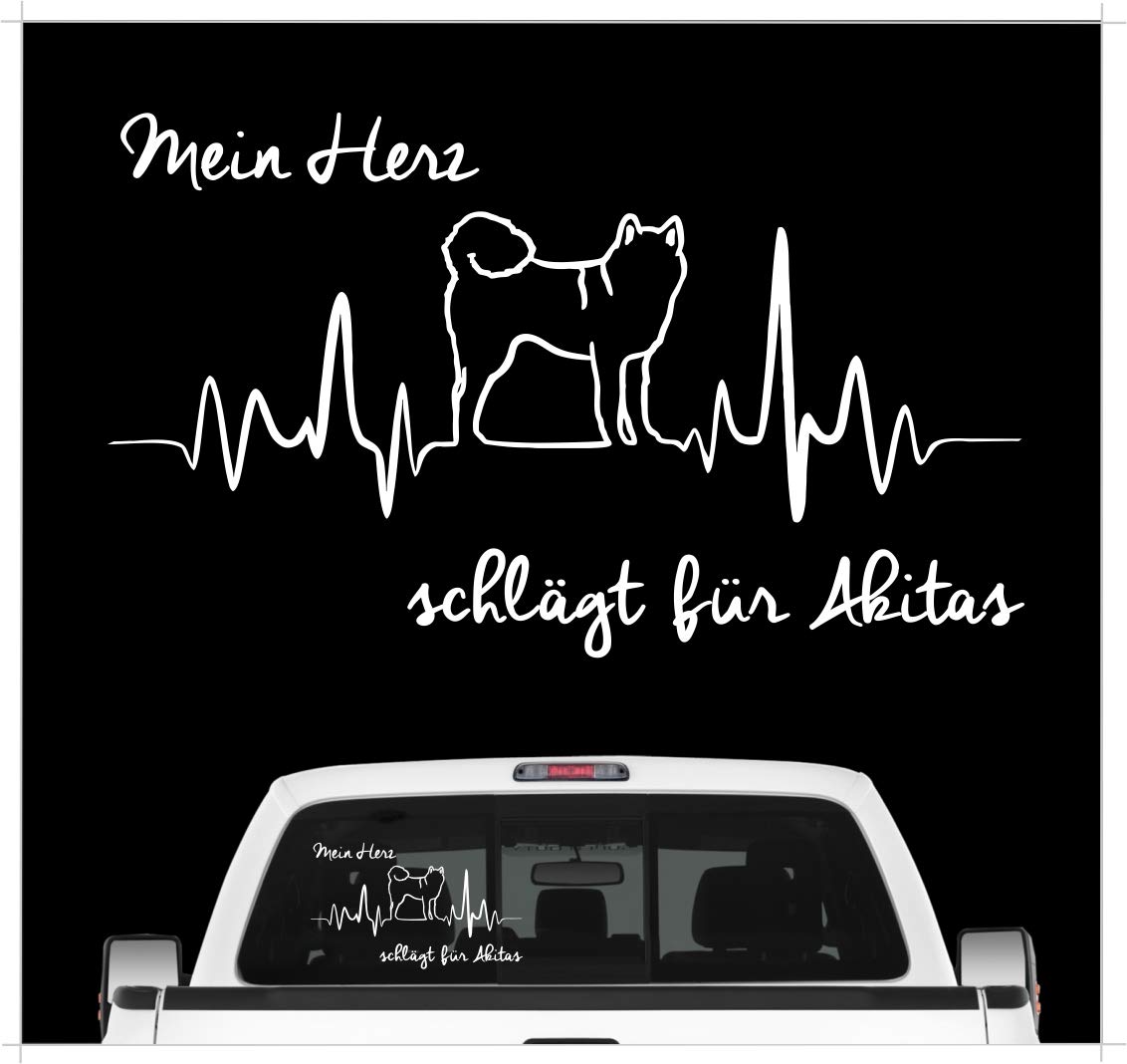 siviwonder Akita Inu Japan Aufkleber Auto Herz Heartbeat Hundeaufkleber Hunde Folie Farbe Weiss, Größe 30cm von siviwonder