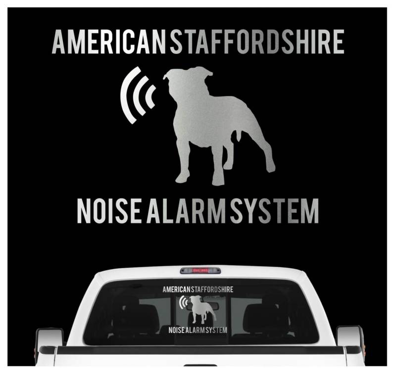 siviwonder American Staffordshire Noise Alarmsystem Auto Aufkleber Hund Folie Terrier USA Farbe Silber Metallic, Größe 10cm von siviwonder