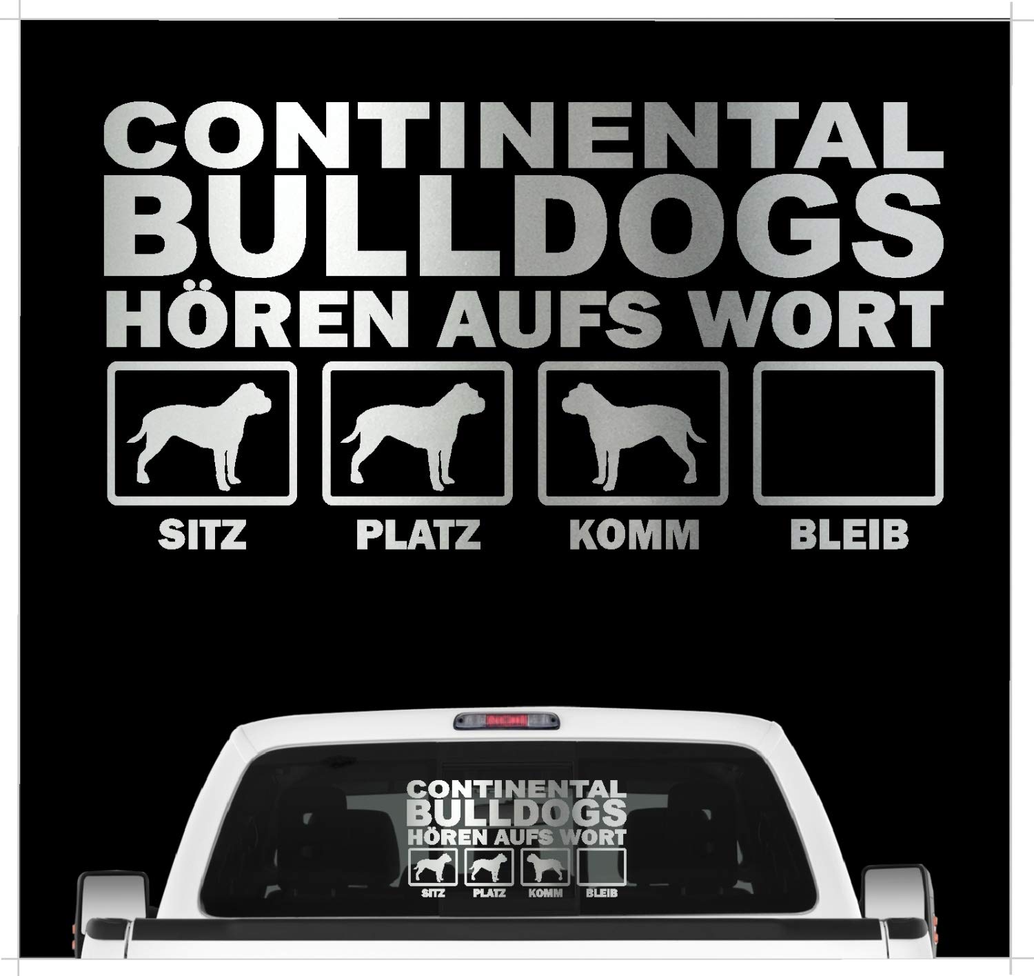 siviwonder Continental Bulldog Conti Bully Hört aufs Wort Hunde Auto Aufkleber Autoaufkleber Hund Folie Farbe Silber Metallic, Größe 45cm siviwonder Continental Bulldog Conti Bully Hört aufs Wort Hunde Auto Aufkleber Autoaufkleber Hund Folie Farbe Silber Metallic, Größe 45cm von siviwonder