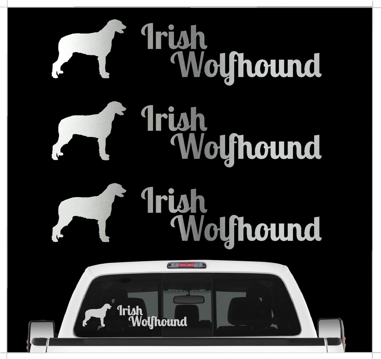 siviwonder Irish Wolfhound Aufkleber 3er Set Hundeaufkleber Hundemotiv Hund Folie Farbe Silber, Größe 10cm von siviwonder