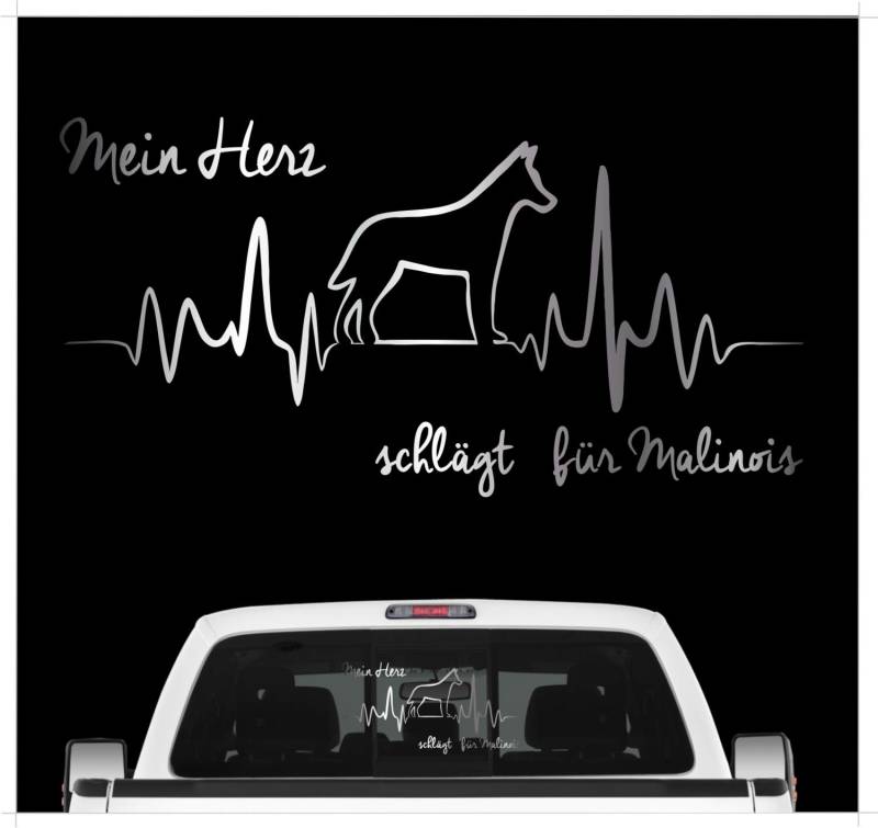 siviwonder Malinois Belgian Mali Aufkleber Auto Herz Heartbeat Hundeaufkleber Hunde Folie Farbe Silber, Größe 60cm von siviwonder