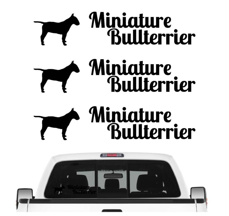 siviwonder Miniature Bullterrier Mini Bully Aufkleber 3er Set Hundeaufkleber Hundemotiv Folie Farbe Schwarz, Größe 10cm von siviwonder