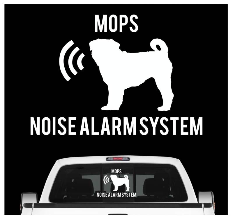 siviwonder Mops Noise Alarmsystem Auto Aufkleber Hund Folie Pug Carlino Chinese Farbe Weiß, Größe 10cm von siviwonder