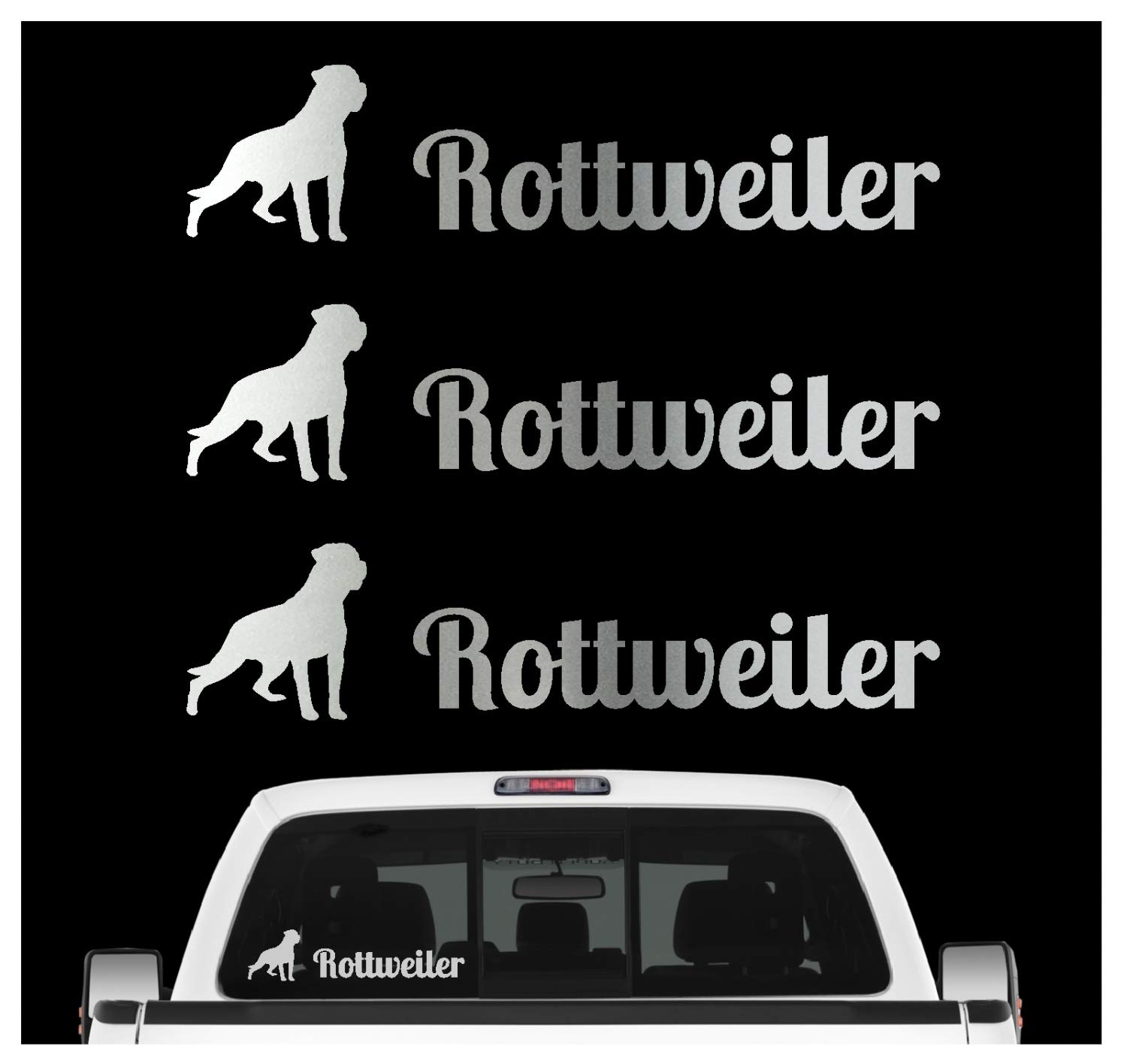 siviwonder Rottweiler Rottie Aufkleber 3er Set Hundeaufkleber Hundemotiv Hund Folie Farbe Silber, Größe 30cm von siviwonder