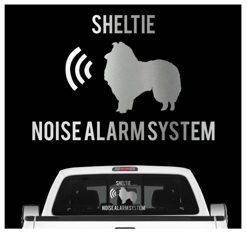 siviwonder Sheltie Noise Alarmsystem Auto Aufkleber Hund Folie Shetland Sheepdog Farbe Silber Metallic, Größe 10cm von siviwonder