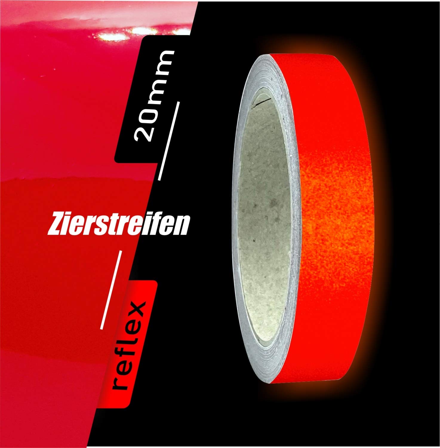 siviwonder Zierstreifen rot reflektierend Reflex Aufkleber 20mm Länge 10m Auto Reflexband red von siviwonder