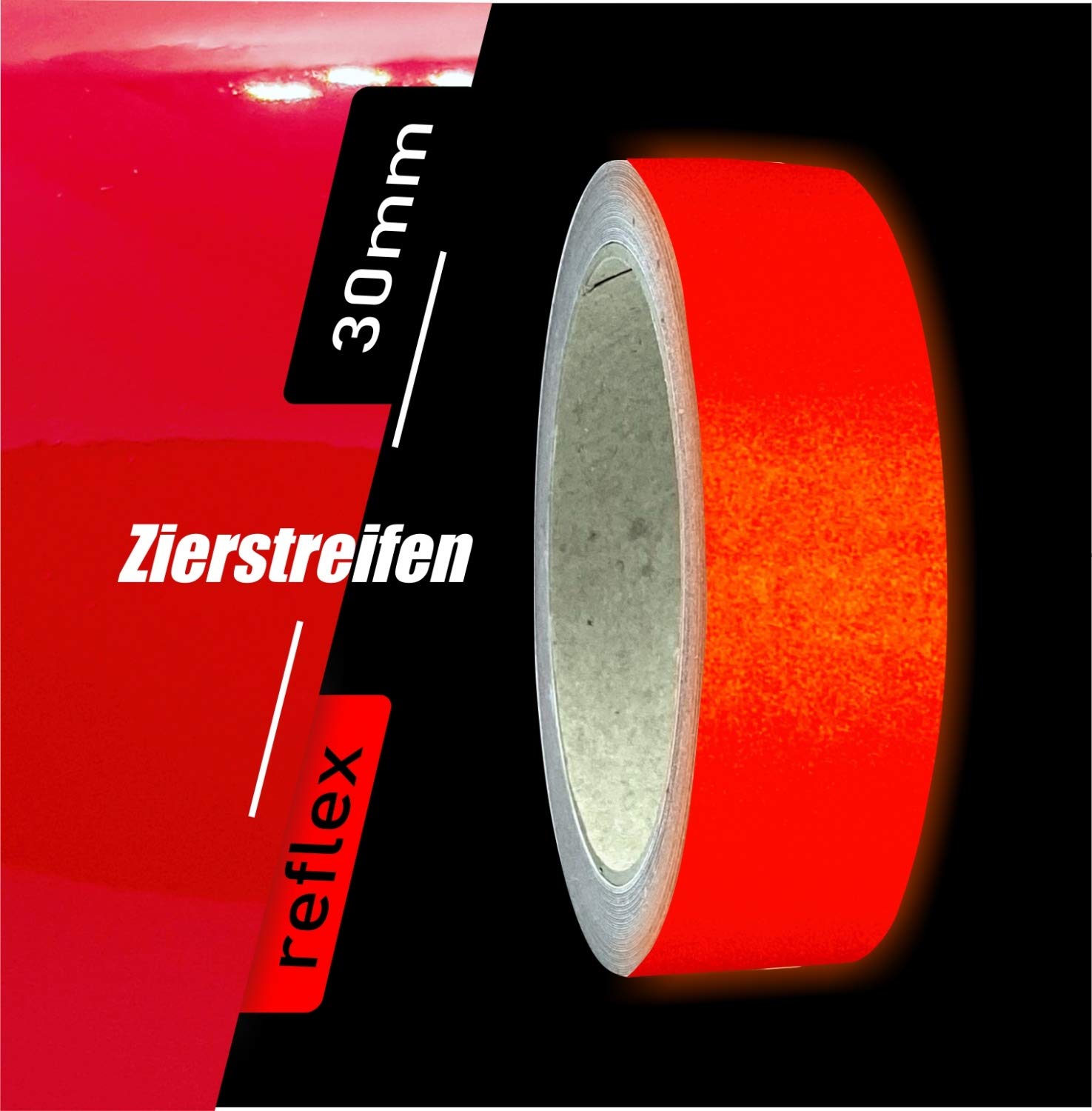 siviwonder Zierstreifen rot reflektierend Reflex Aufkleber 30mm Länge 10m Auto Reflexband red von siviwonder