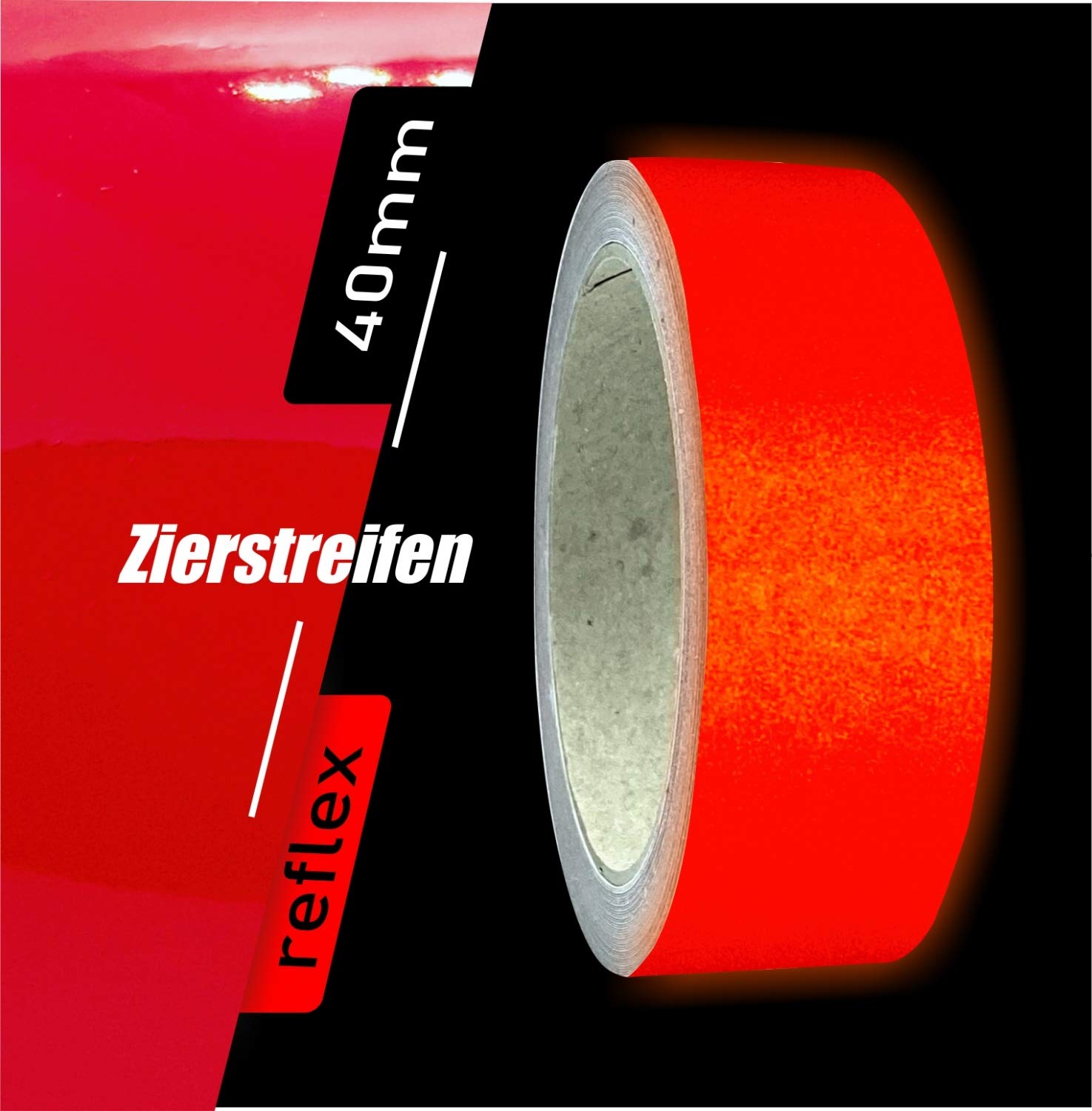 siviwonder Zierstreifen rot reflektierend Reflex Aufkleber 40mm Länge 10m Auto Reflexband red von siviwonder