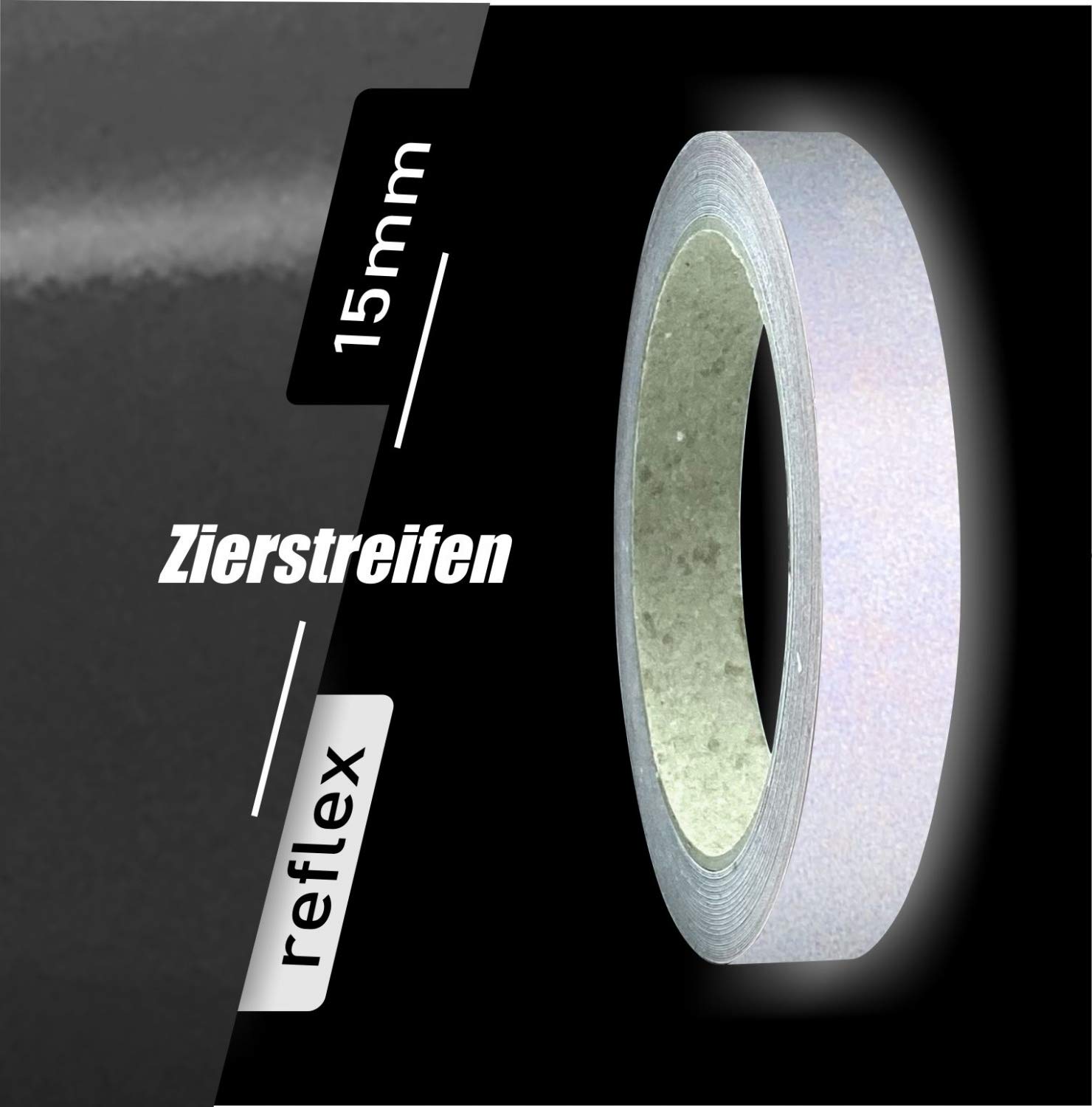 siviwonder Zierstreifen schwarz weiß reflektierend Reflex Aufkleber 15mm Länge 10m Auto Reflexband Motorrad von siviwonder