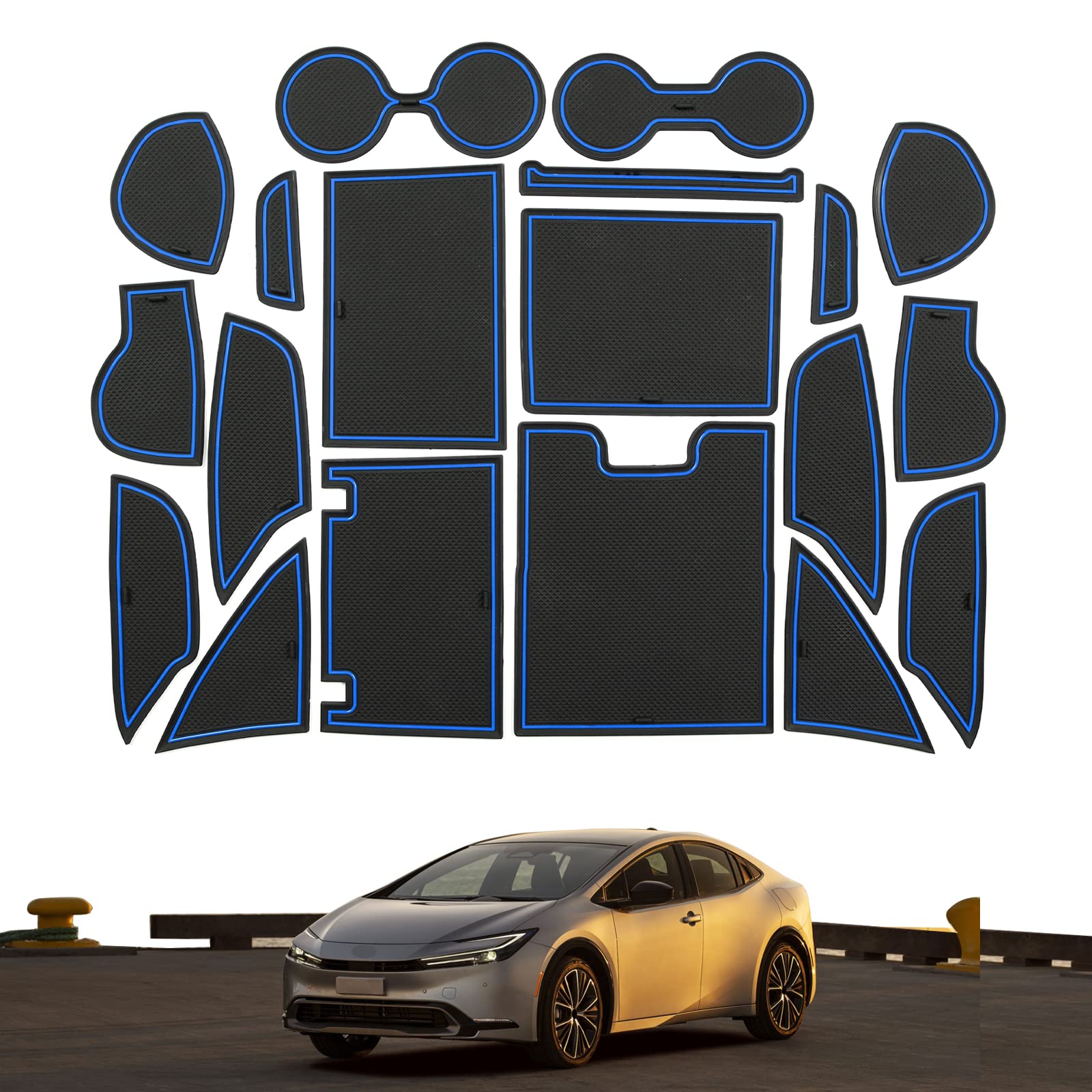 Autotor-Schlitzmatte für Toyota Prius XW60 MXWH60 fünfte Generation 2022 2023 Mittelkonsole Liner Tür Pocket Liner Kit Getränkehalter Einsätze Zubehör (blau) von smabee
