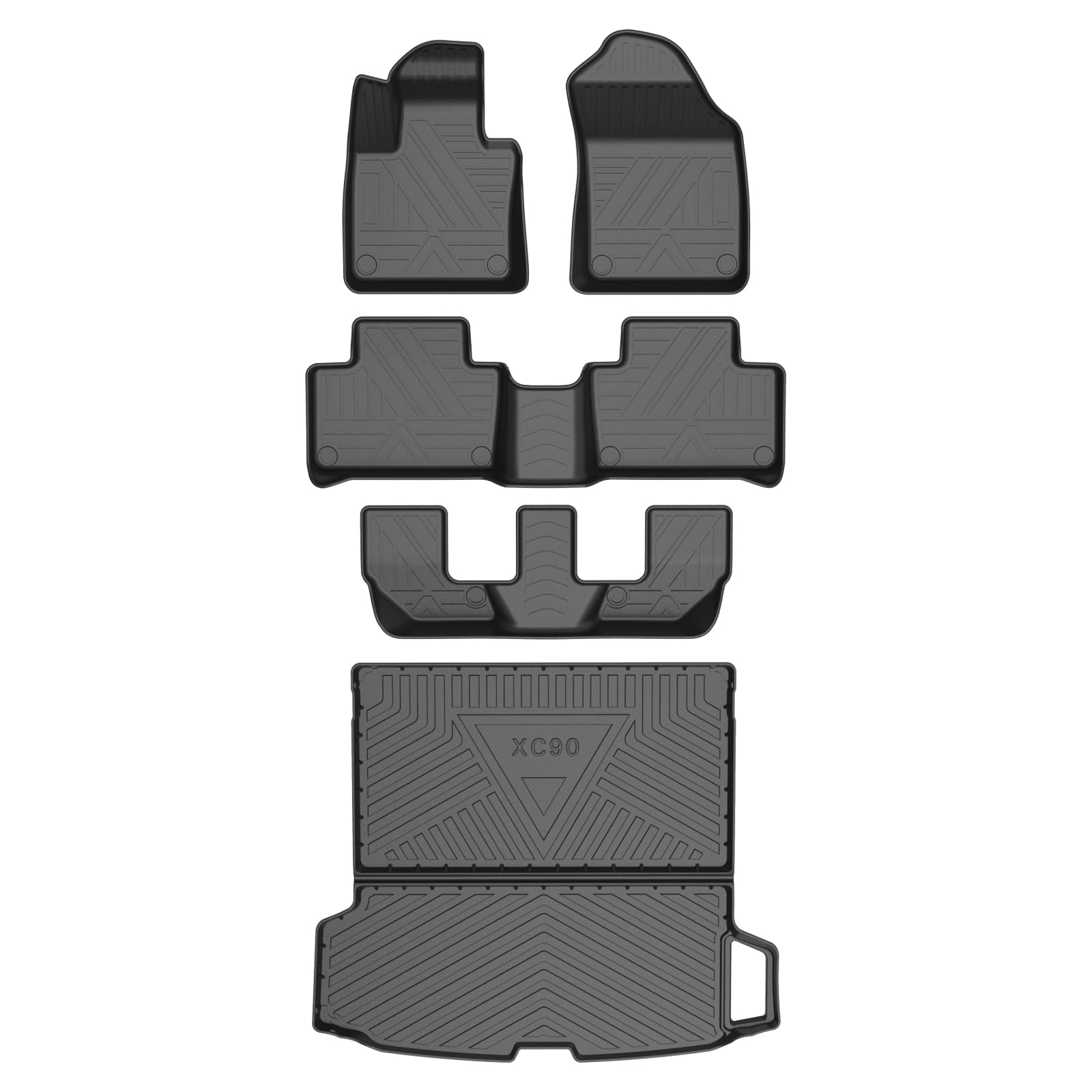 SMABEE Fußmatten und Ladungsauskleidung, kompatibel für Volvo XC90 TPE, Allwetter-Bodeneinlage und Cargo-Matten, 1., 2. und 3. Reihe und Kofferraumauskleidung, Schwarz (Linkslenker) von smabee