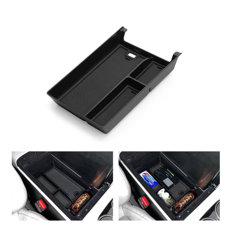 smabee Armlehnenbox Aufbewahrungsbox Kompatibel mit Xpeng P7/P7i 2023 2024 2025 Auto Zentrale Steuerung Aufbewahrungsbox ABS und PVC Matte für Xpeng P7 Zubehör Organizer Schwarz von smabee