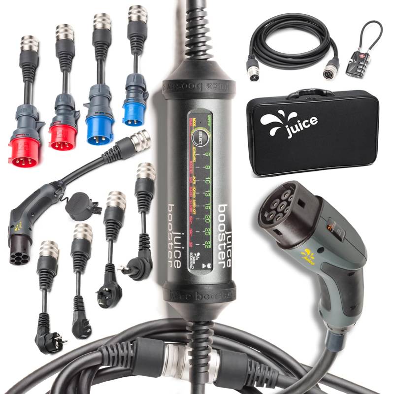 Juice Booster 2 - Ladegerät für Elektroautos, Mobile Ladestation & Typ 2 Kabel in einem, Adapter für alle Steckdosen, wetterfest, überfahrbar & flexibel einsetzbar von smart Juice