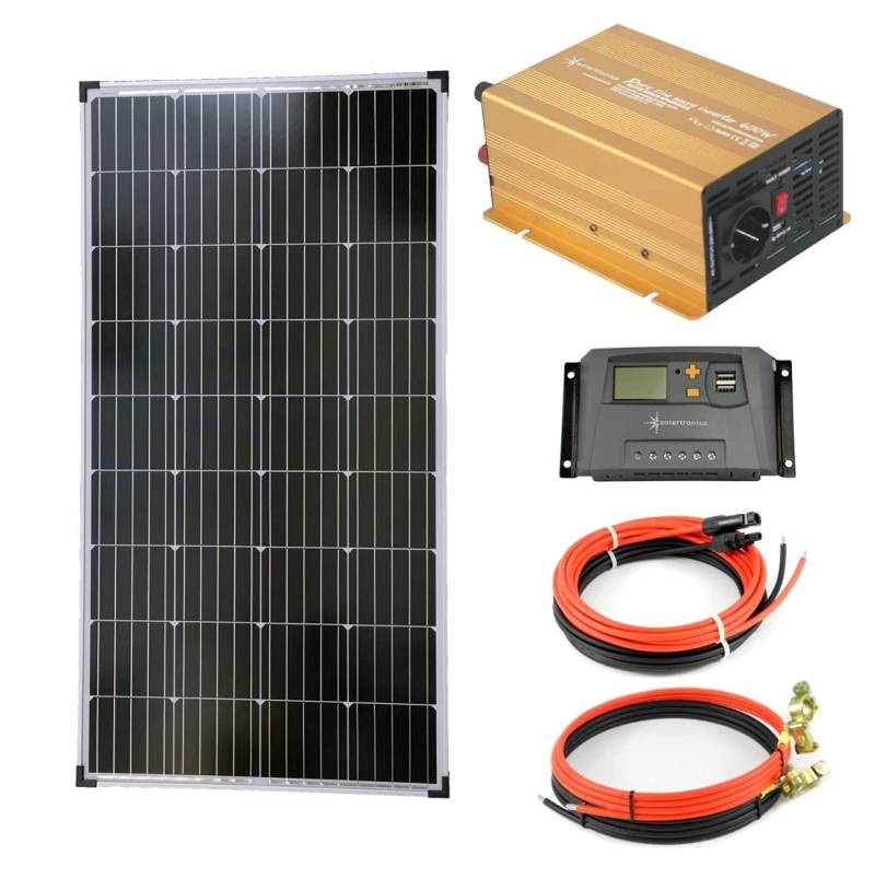 solartronics Komplettset 1x130 Watt Solarmodul 600 Watt NP600 reiner Sinus Gold Spannungswandler Laderegler Kabel Photovoltaik Inselanlage von solartronics