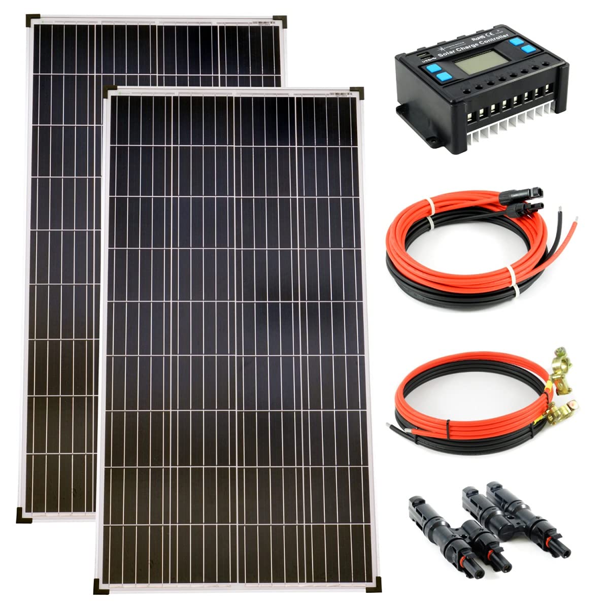 solartronics Komplettset 2x140 Watt Poly Solarmodul 20A Laderegler blau Solarkabel Solarstecker Photovoltaik Inselanlage solartronics Komplettset 2x140 Watt Poly Solarmodul 20A Laderegler blau Solarkabel Solarstecker Photovoltaik Inselanlage von solartronics