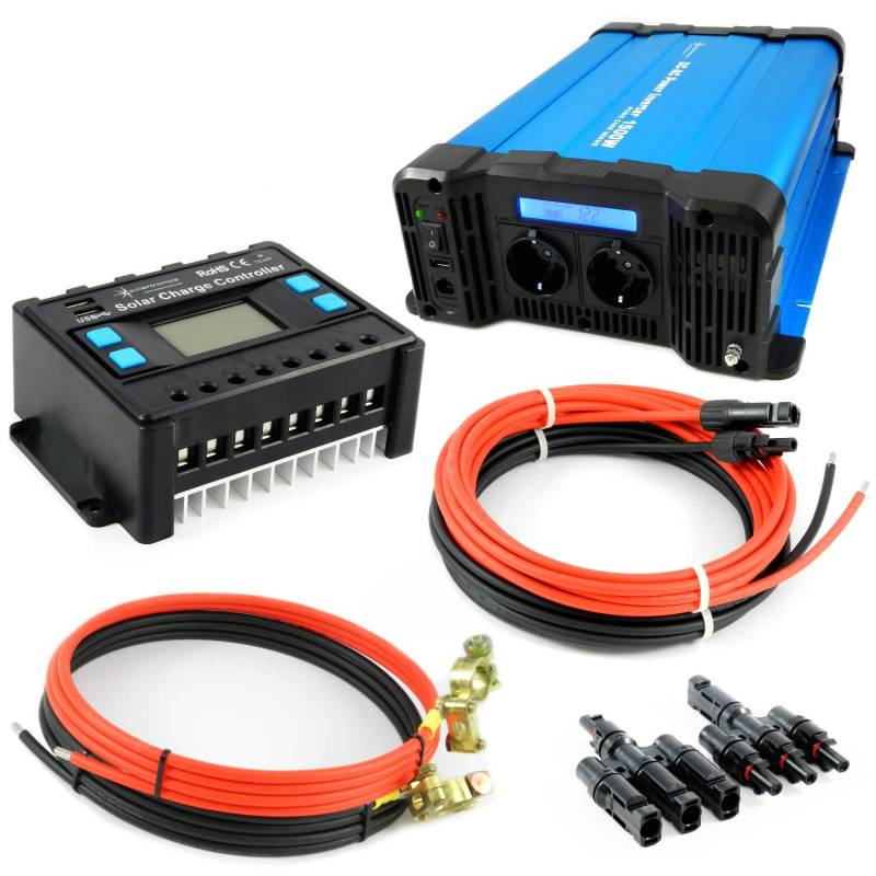 solartronics Solar Zubehör Set 1500 Watt Wandler FS1500D 30A Laderegler Stecker Kabel Photovoltaik Inselanlage von solartronics