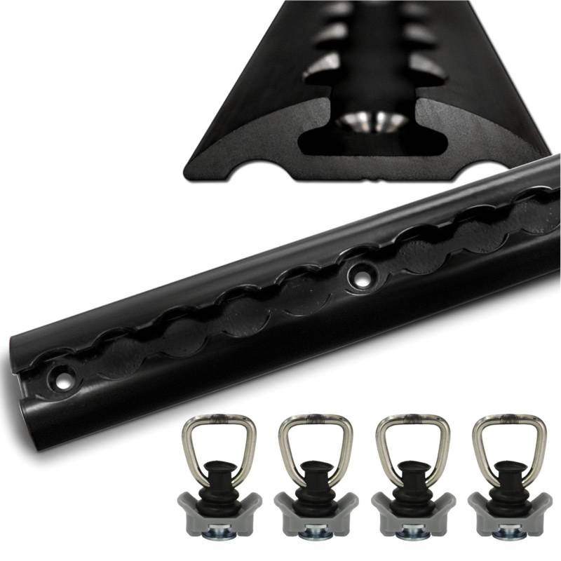 Airlineschienen schwarz aus Aluminium halbrund Airlineschiene pulverbeschichtet zur Ladungssicherung für PKW, LKW, Anhänger, Wohnmobile usw. - Zurrschiene - Zurrleiste (1x 2 Meter 4 Fittinge) von solidpro