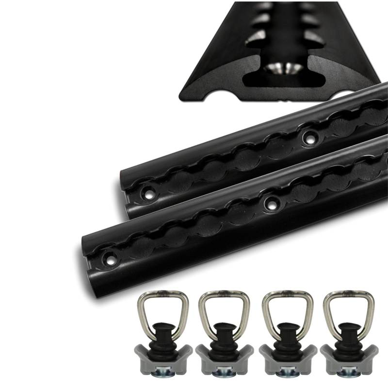 Airlineschienen schwarz aus Aluminium halbrund 2x 1 Meter 4 Fittinge - Airlineschiene pulverbeschichtet zur Ladungssicherung für PKW, LKW, Anhänger, Wohnmobile usw. - Zurrschiene - Zurrleiste von solidpro