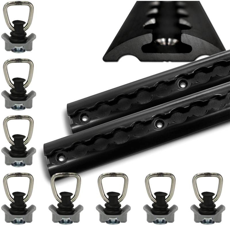 Airlineschienen schwarz aus Aluminium halbrund Airlineschiene pulverbeschichtet zur Ladungssicherung für PKW, LKW, Anhänger, Wohnmobile usw. - Zurrschiene - Zurrleiste (2x 2 Meter 8 Fittinge) von solidpro
