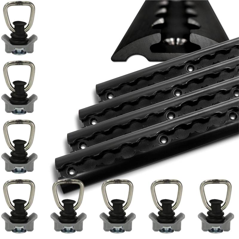 Airlineschienen schwarz aus Aluminium halbrund 4x 1 Meter 8 Fittinge - Airlineschiene pulverbeschichtet zur Ladungssicherung für PKW, LKW, Anhänger, Wohnmobile usw. - Zurrschiene - Zurrleiste von solidpro