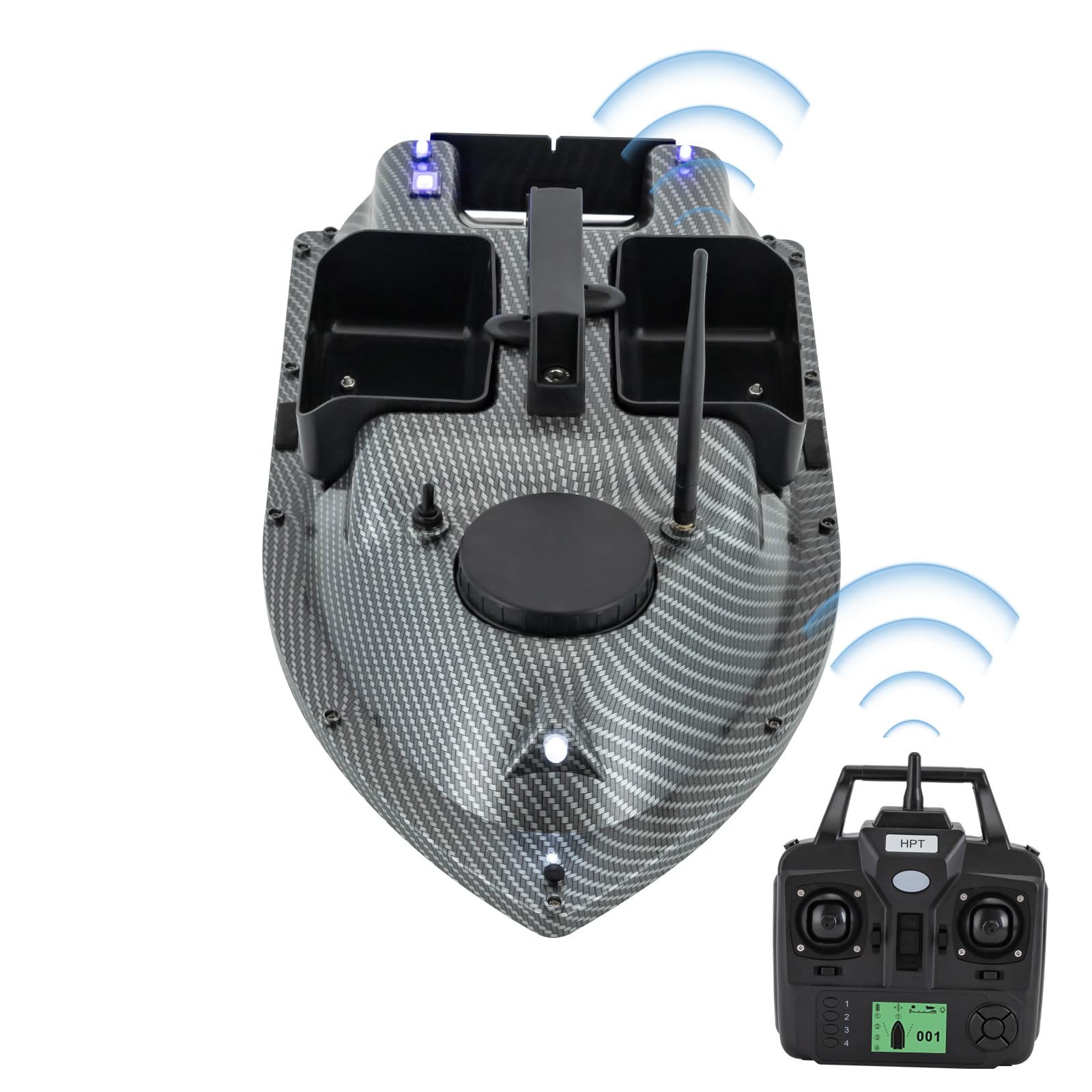 soudesileim 5200 mAh GPS Futterboot mit LCD-Bildschirm und Front/Hecklichter, Ferngesteuertes 600m, Automatische Rückkehrfunktion, 3 Köderfächer, Dual 390 Motoren, Köderboot Angeln (Gray) von soudesileim