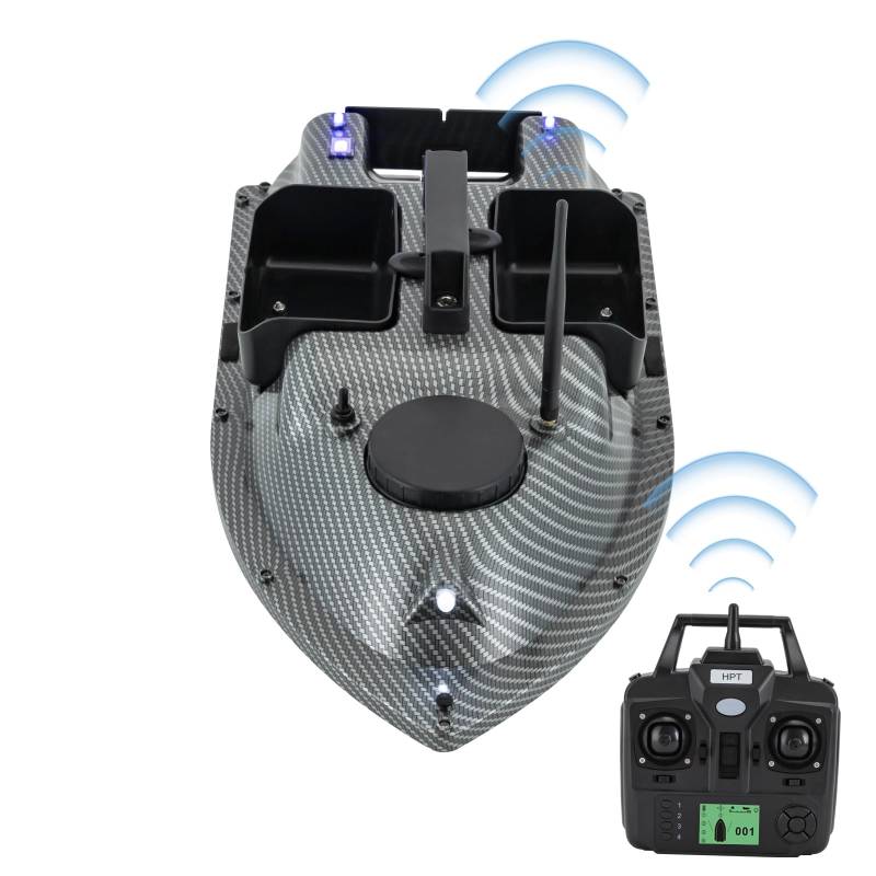 soudesileim 5200 mAh GPS Futterboot mit LCD-Bildschirm und Front/Hecklichter, Ferngesteuertes 600m, Automatische Rückkehrfunktion, 3 Köderfächer, Dual 390 Motoren, Köderboot Angeln (Gray) von soudesileim