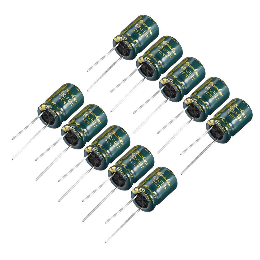 Aluminum Radial Electrolytic Capacitor Low ESR 220uF 63V 105 Celsius 3000H Life 10x16mm High Ripple Current Low Impedance 10pcs Green Aluminum Radial Electrolytic Capacitor Low ESR 220uF 63V 105 Celsius 3000H Life 10x16mm High Ripple Current Low Impedance 10pcs Green von sourcing map