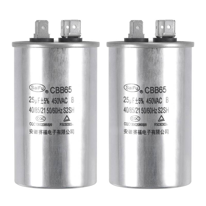 sourcing map 2 Stücke AnlaufKondensator CBB65 25uF 25mfd 450V AC 40/85/21 Aluminiumgehäuse mit Klemme für Kompressor Wärmepumpe Kondensator von sourcing map