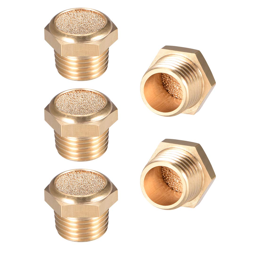 sourcing map 5Stk. Auspuff Schalldämpfer G1/4 Stecker Gewinde Bronze Messinggehäuse Flach von sourcing map