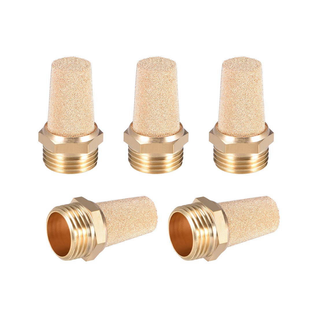 sourcing map 5Stk. Messing Auspuff Schalldämpfer G1/2 Stecker Gewinde Bronze Messinggehäuse von sourcing map