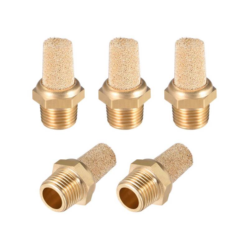 sourcing map 5Stk. Messing Auspuff Schalldämpfer G1/8 Stecker Gewinde Bronze Messinggehäuse von sourcing map