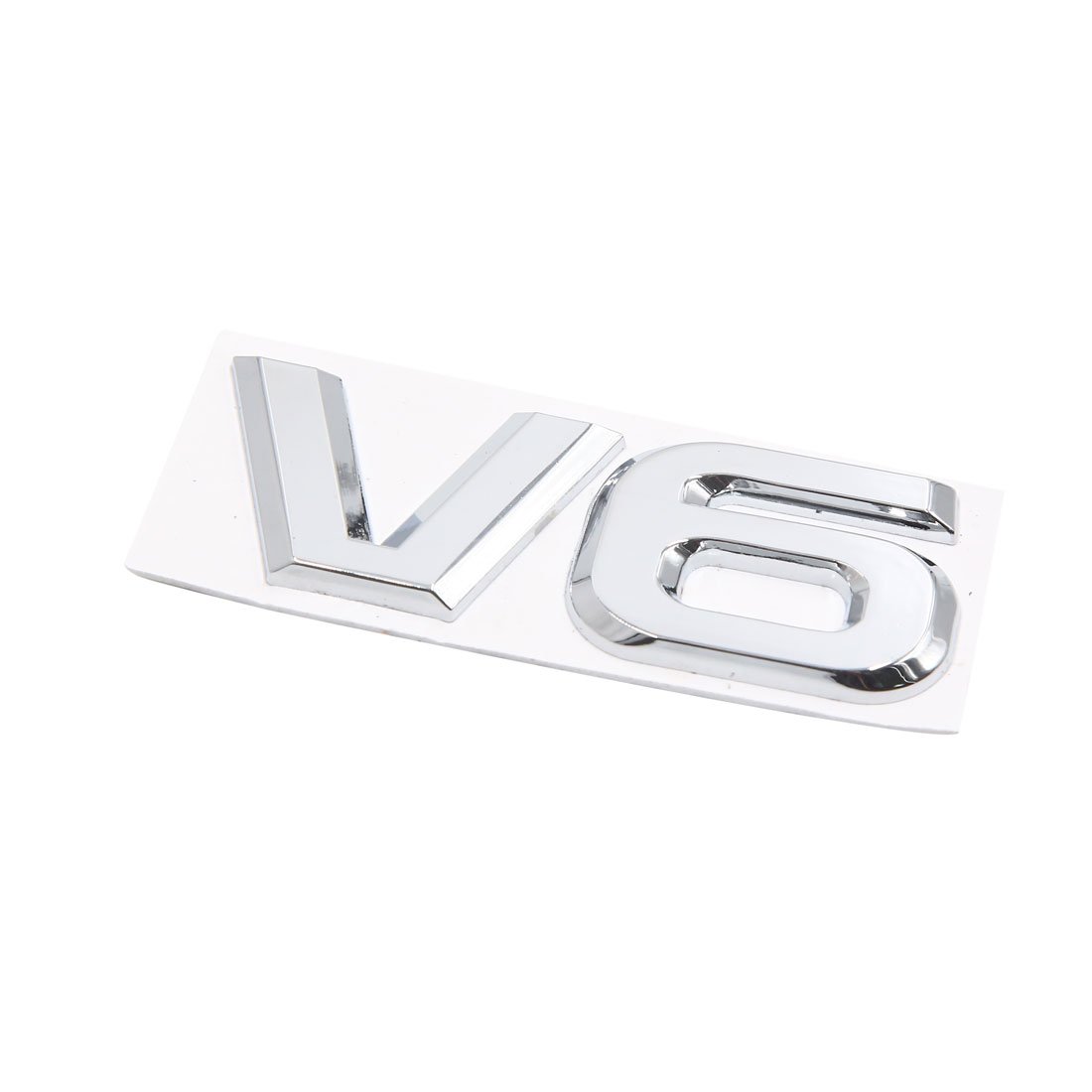 sourcing map Silberfarbenes Metall-V6-Muster, selbstklebendes Abzeichen Emblem Aufkleber für Autos von sourcing map