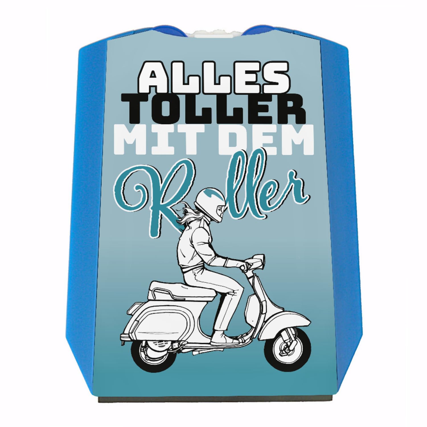 Alles toller mit dem Roller Parkscheibe in blau mit Rollerfahrerin Eiskratzer Wasserabstreifer und Einkaufswagen-Chips Roller parken Scooter Parkplatz Führerschein von speecheese