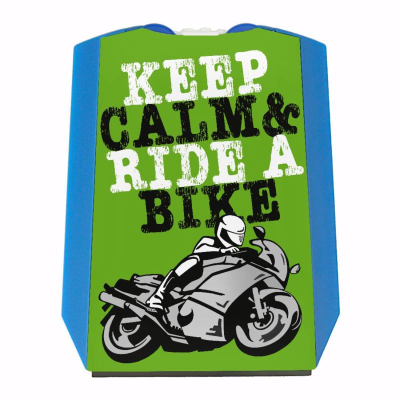 Keep Calm & Ride a Bike Parkscheibe mit Motorrad Motiv in grün Eiskratzer Wasserabstreifer und Einkaufswagen-Chips Motorrad parken Biker Parkplatz Auto von speecheese