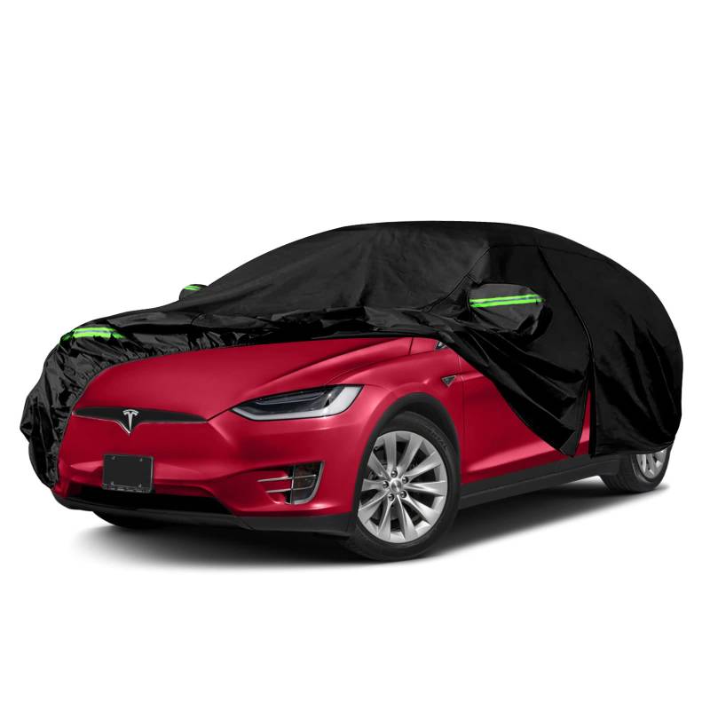 wasserdichte Autoabdeckung, Ersatz für Tesla Model X 2015–2024, Allwetter-Modell X, Abdeckungen mit Reißverschlusstür, belüftetem Netz und Ladeanschluss für Schnee, Regen, Staub, Hagelschutz von sportuli