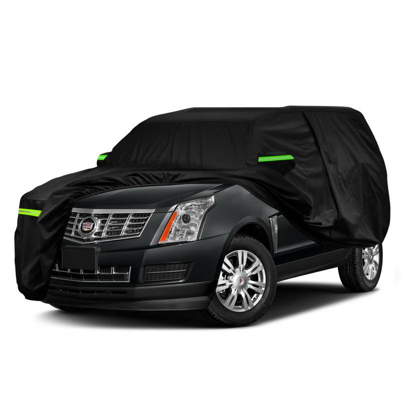 wasserdichte Autoabdeckungen Ersatz für Cadillac SRX 2003–2016, 6 Schichten, Allwetter-Autoabdeckung mit Reißverschluss-Tür und winddichten Bändern für Schnee, Regen, Staub, Hagelschutz von sportuli