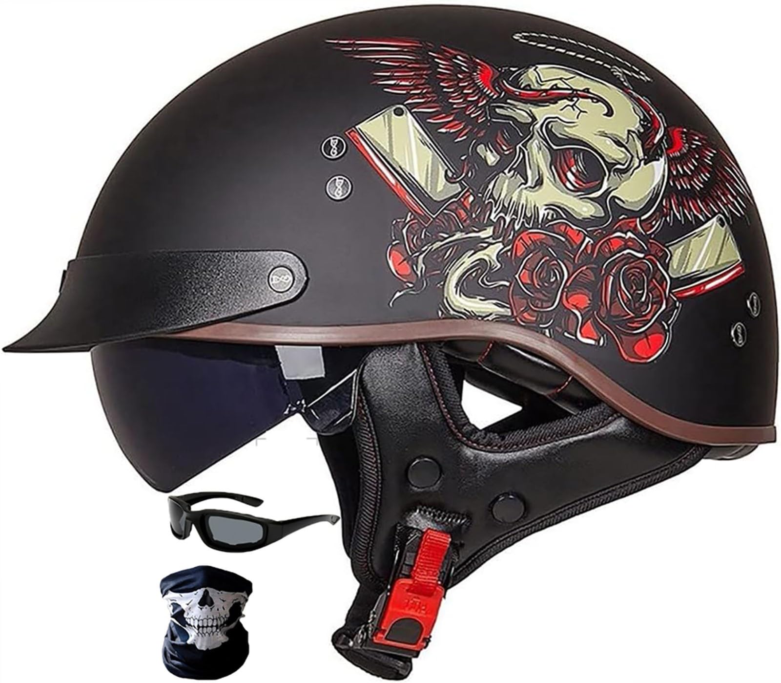 Motorradhelm Halbschalenhelm mit ECE, Jethelm Retro, Chopper Helm, Scooter-Helm, Offenem Helm, mit Sonnenblende und Herausnehmbares Atmungsaktives Futter M~XXL 10,L Motorradhelm Halbschalenhelm mit ECE, Jethelm Retro, Chopper Helm, Scooter-Helm, Offenem Helm, mit Sonnenblende und Herausnehmbares Atmungsaktives Futter M~XXL 10,L von stdpcxz